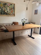Walnut Dining Table With Black Metal Trestle Legs