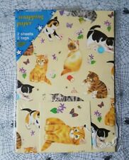 Vintage 1980s 90s Cute Kawaii Cat Gift Wrap Paper & Tags Sealed Deadstock