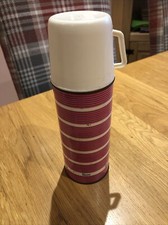 Vintage Small Vacco Flask - Pink And Cream Stripes Design