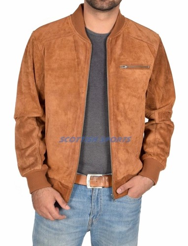 Mens genuine tan suede bomber - genuine,