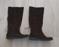BHS TLC Brown Real Suede Flat Boots High Calf to Knee Wedge Heel Casual UK5 EU38