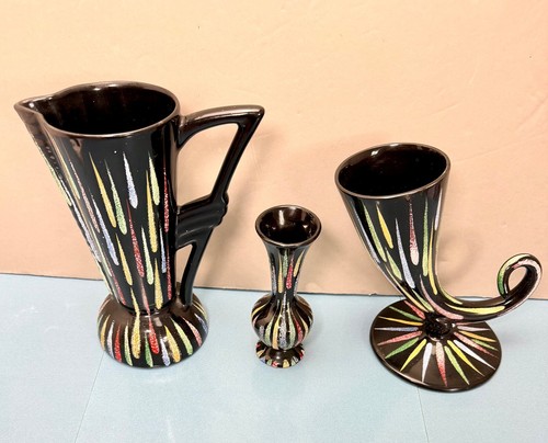 1950s black multi art pottery - 1950s,