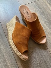 wedge mules shoes peep toe tan