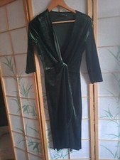  ZARA Velvet Midi Dress With Knot in Dark Khaki Size 10