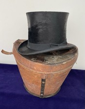 Antique Betreil Top Hat Black Silk With Leather Case