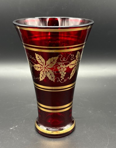 Ruby red bohemian glass vase - bohemian,