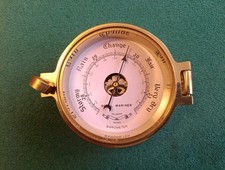 Royal Mariner Brass Porthole Barometer Weather Instrument Boxed Note No Glass.
