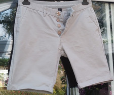 PRIMARK Pale Grey Cotton Chino Style Shorts Button Fly Waist 32" Inside Leg 10"