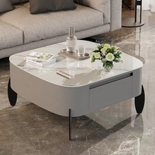 Coffee Table Gloss Slate Tabletop Minimalist Storage Table Living Room Office