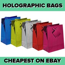 Holographic Gift Bags – Shiny Foil Paper Bags for Parties & Birthdays – 10 Pack
