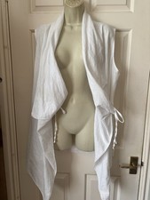 Quirky White DIVERSE LAGENLOOK Tie Linen Asymmetrical Drape Arty Tunic Top