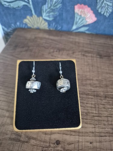 Tibetan prayer wheel earrings - tibetan,