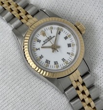 Rolex Oyster Perpetual Ladies Watch White Dial Steel & 18ct Gold Fluted 67193