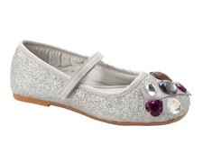 GIRLS EX CLARKS SILVER GLITTER GEM BRIDESMAID WEDDING PARTY SHOES UK SIZE 10-2