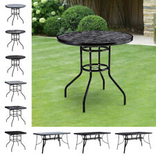 Garden Patio Glass Top Dining Table Iron Frame Outdoor Bistro Table Parasol Hole