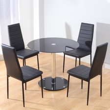 Modern Tempered Glass Dining Coffee Table Pedestal Leg Round Table PU Chair