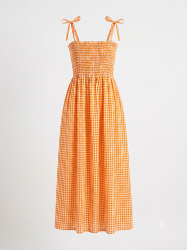 Bati orange gingham smocked - orange,