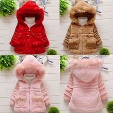 Baby Girls Kids Faux Fur Coat Outerwear Winter Warm Thick Jacket Cotton Parka.