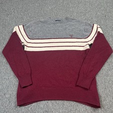 Gant Jumper Mens Medium Red Grey Colourblock Lambswool Knit Crewneck Sweater