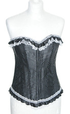 BLACK & WHITE SPOTTED CORSET-LACE UP BACK-HOOK & EYE FASTENING FRONT-BONED-SML