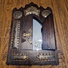 Vintage Handmade Wall Hanging Mirror with Wooden Frame Metal Designs An Studs