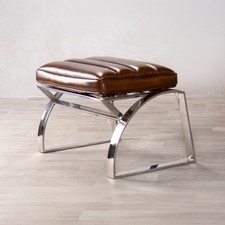 LEATHER FOOTSTOOL BROWN &