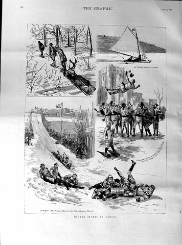 Old antique print 1887 winter - old,
