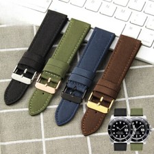 Nylon Canvas Sports Watch Band Waterproof Bottom Leather Straps Mens 20mm 22mm