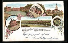 Lithograph Gronau in Hanover, total view with paper factory 