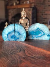 Teal Agate Natural Edge Microcrystalline Quartz Premium Bookends Ornament Pair