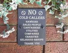 No Cold Callers Sales Etc Natural Slate Gate Wall Door Plaque Sign 13cm x 17cm