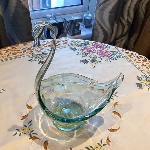 Vintage glass swan - glass, green