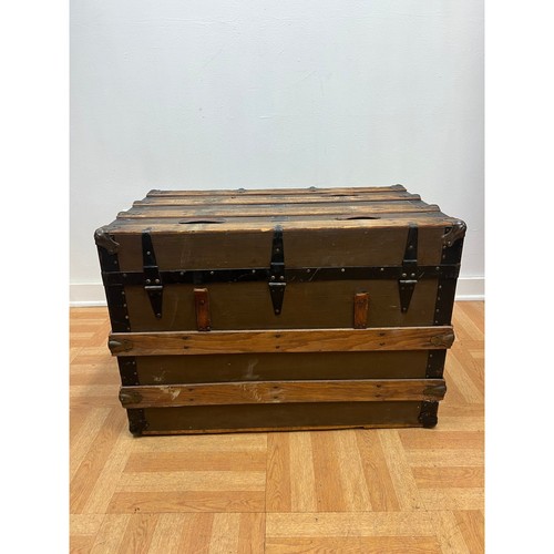 Antique steamer trunk wood - steamer,