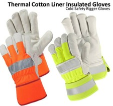 10 x HI VIZ Thermal Insulated Leather Rigger Winter Work Gloves Cold Protection