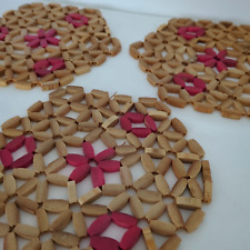 Vintage Mats Mid Century Wooden Beaded Bamboo Placemats Plant Mats 60s 70s