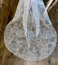 White Morning Glory Floral Wedding Bridal Veils Cathedral Embroidered Lace Tulle