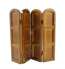 Dolls House Walnut 4 Fold Panel Dressing Screen Room Divider Bedroom Furniture