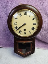 Small HAC drop dial wall clock In wooden case 14" by 8" by 4"