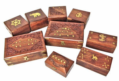 Wooden jewellery box carved - wooden,