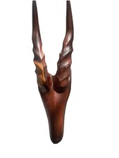 Vintage Wall-Mounted Hand-Carved Wooden Antelope Head 10”