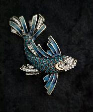 Koi Carp Inspired Fish Brooch Silver Tone Vintage Inspired Jewellery Gift Blue