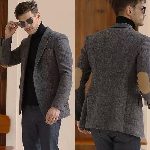 Tweed herringbone men suits - tweed,