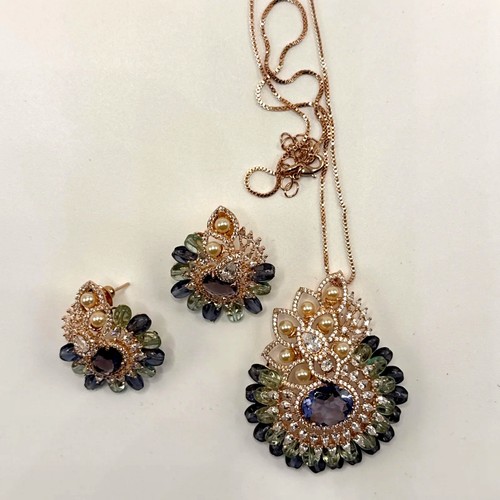 Purple mint pendant necklace - &,