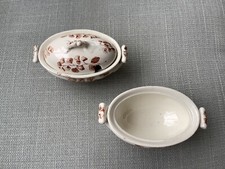 Antique Children Doll house Crockery Oval Soup Tureen Decor Maidenhair Fern