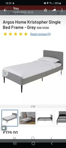 Grey material single bed - single, bed. 