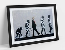 BANKSY TRUMP EVOLUTION -FRAMED POSTER WALL ART PRINT ARTWORK- BLACK & WHITE