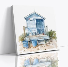 Blue beach hut watercolour - blue,
