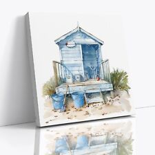 Blue Beach Hut Watercolour