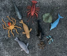 Vintage Collection Of 10 Sea Life Animals & Frogs Dolphin Seal Shark Whale Toys