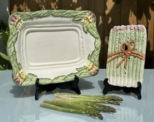 ANTIQUE FRENCH MAJOLICA ASPARAGUS PLATTER, BOWL, CRADLE, DISH & INSERT - 1900s